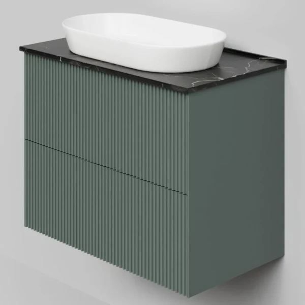 Тумба под раковину со столешницей La Fenice Terra Twin 80 подвесная, grigio, серо-зеленая матовая, столешница черный мрамор