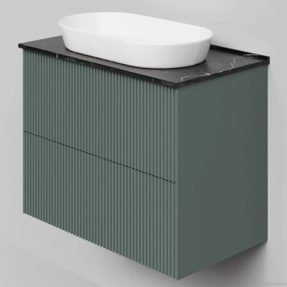 Тумба под раковину со столешницей La Fenice Terra Twin 80 подвесная, grigio, серо-зеленая матовая, столешница черный мрамор