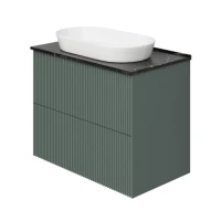 Тумба под раковину со столешницей La Fenice Terra Twin 80 подвесная, grigio, серо-зеленая матовая, столешница черный мрамор