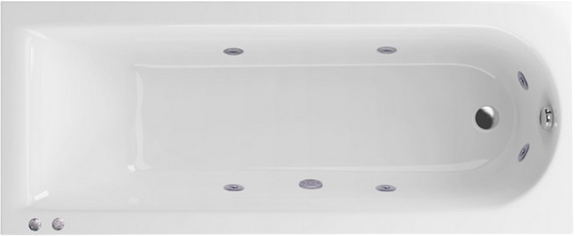 Акриловая ванна Excellent Aurum Hydro WAEX.AUR18.HYDRO.CR 180x80 см, пристенная, с гидромассажем, белая, с каркасом, со сливом-переливом