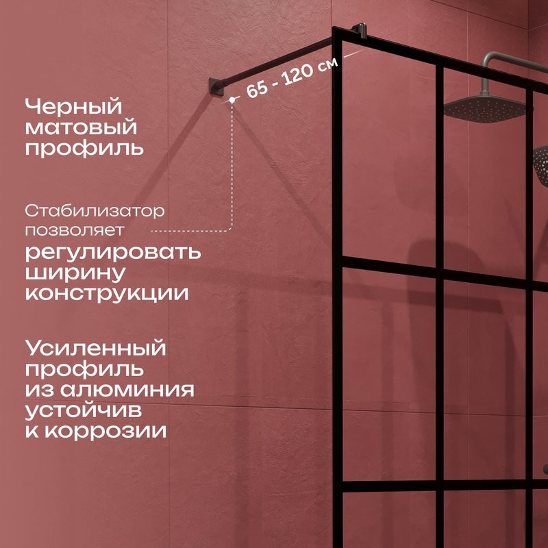Душевая перегородка DIWO Коломна 120 см, профиль черный матовый