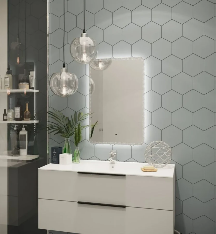 Зеркало Art&Max Messina AM-Mes-500-700-DS-F 50х70 белое, с LED-подсветкой, 6000К