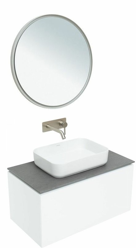 Мебель для ванной комнаты Allen Brau Infinity 85 1+1, подвесная, белый матовый, столешница графит структ