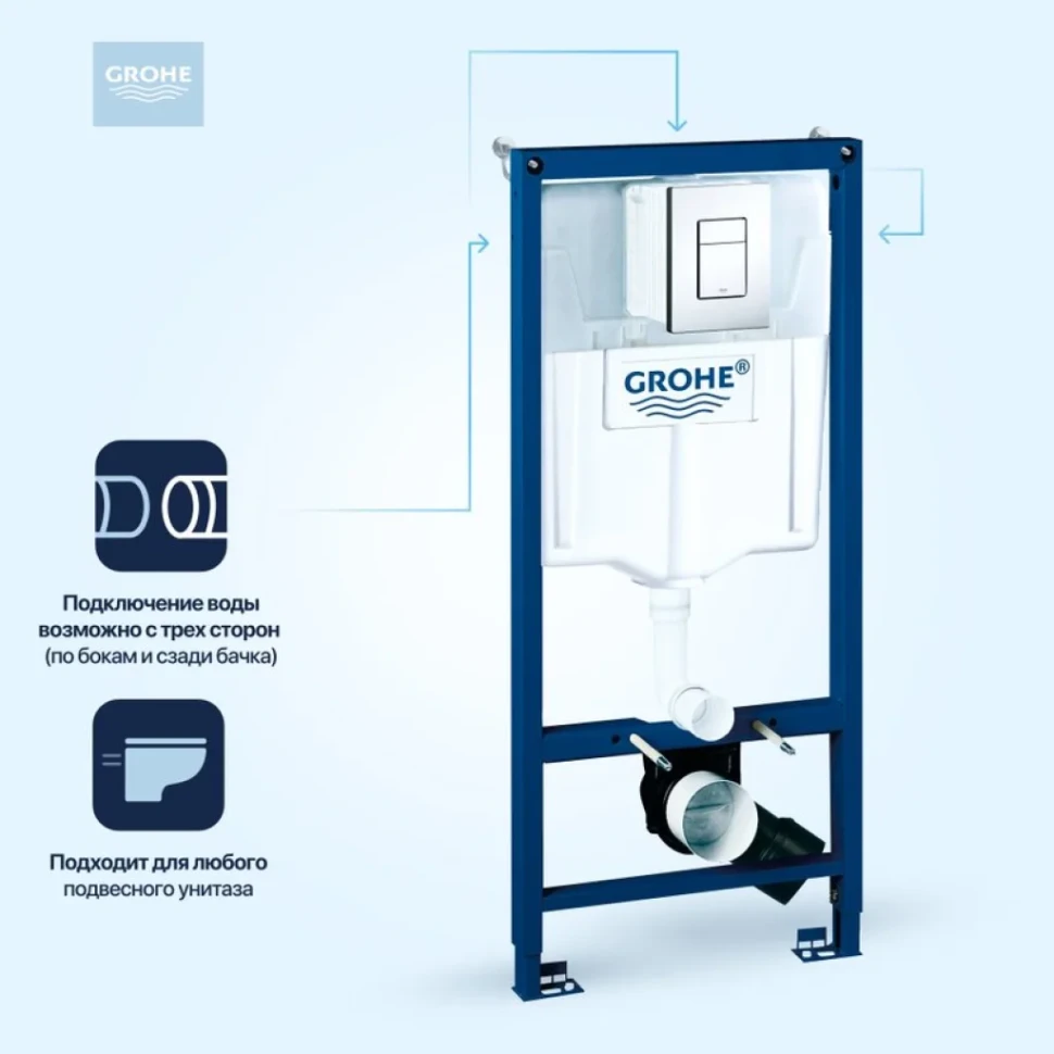 Система инсталляции  Grohe Rapid SL 38772001 3 в 1 с кнопкой хром 