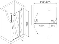Душевая дверь в нишу RGW Leipzig LE-004-B 1100х1950 профиль черный, стекло матовое