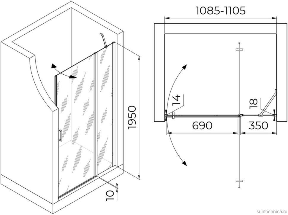 Душевая дверь в нишу RGW Leipzig LE-004-B 1100х1950 профиль черный, стекло матовое