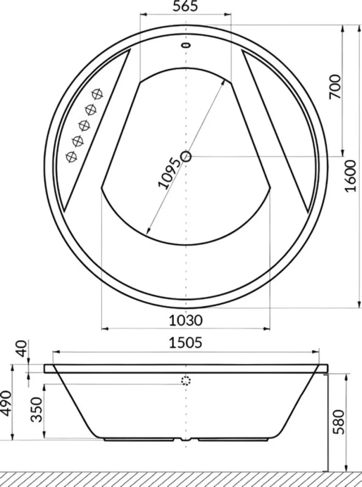 Акриловая ванна Excellent Great Arc Line 160x160 см, встраиваемая, с гидромассажем, белая, круглая, с каркасом, со сливом-переливом
