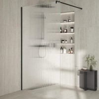 Душевая перегородка KERAMA MARAZZI Cristallo CT.100.WI.BLK.M 100 см, профиль матовый черный, стекло рифленое