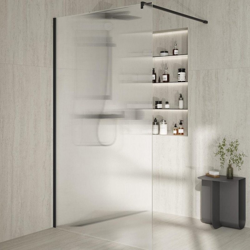 Душевая перегородка KERAMA MARAZZI Cristallo CT.100.WI.BLK.M 100 см, профиль матовый черный, стекло рифленое