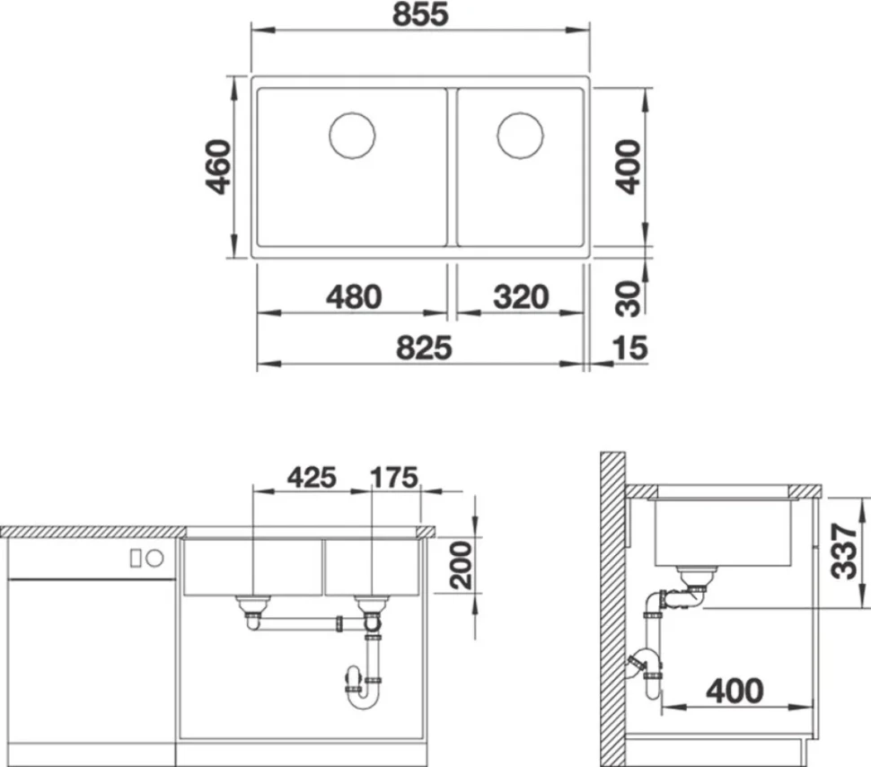 Мойка кухонная Blanco Subline 480/320-U антрацит