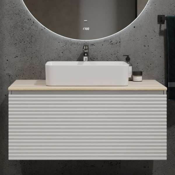 Тумба с раковиной Jorno Cossety 100 белая, дуб мавелла голд, раковина Melana MLN-7050Н