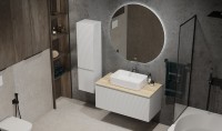 Тумба с раковиной Jorno Cossety 100 белая, дуб мавелла голд, раковина Melana MLN-7050Н