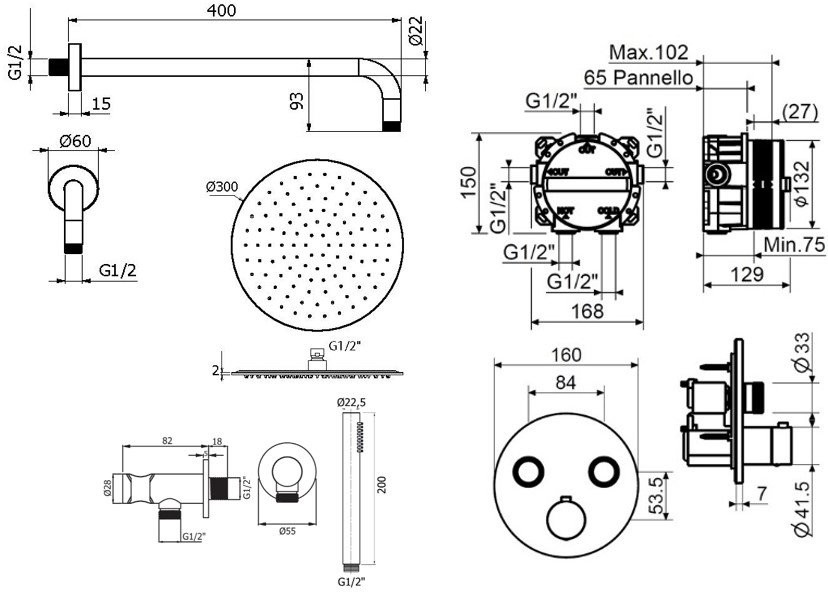 Душевой комплект Plumberia Selection PSBOX KITPSB02CRKING С ВНУТРЕННЕЙ ЧАСТЬЮ, хром