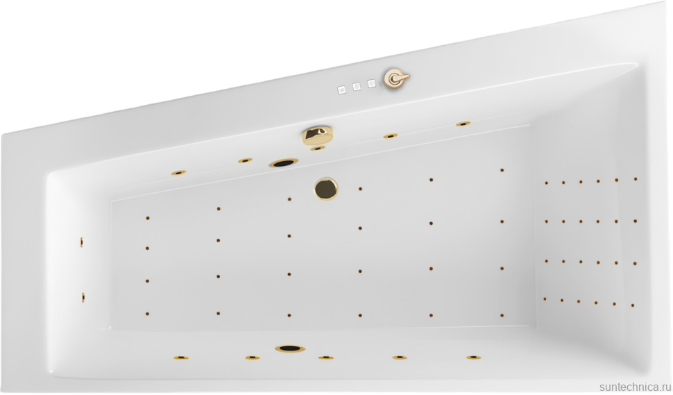 Акриловая ванна Excellent Sfera Nano L 170x100 см, угловая, левая, встраиваемая, с гидромассажем, белая, асимметричная, с каркасом, со сливом-переливом, фурнитура золото