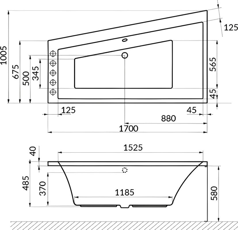 Акриловая ванна Excellent Sfera Nano L 170x100 см, угловая, левая, встраиваемая, с гидромассажем, белая, асимметричная, с каркасом, со сливом-переливом, фурнитура золото