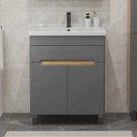 Тумба с раковиной SanStar Модена 70 напольная, графит софт, дуб вотан, раковина Миранда 70