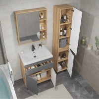 Тумба с раковиной SanStar Модена 70 напольная, графит софт, дуб вотан, раковина Миранда 70