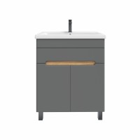 Тумба с раковиной SanStar Модена 70 напольная, графит софт, дуб вотан, раковина Миранда 70