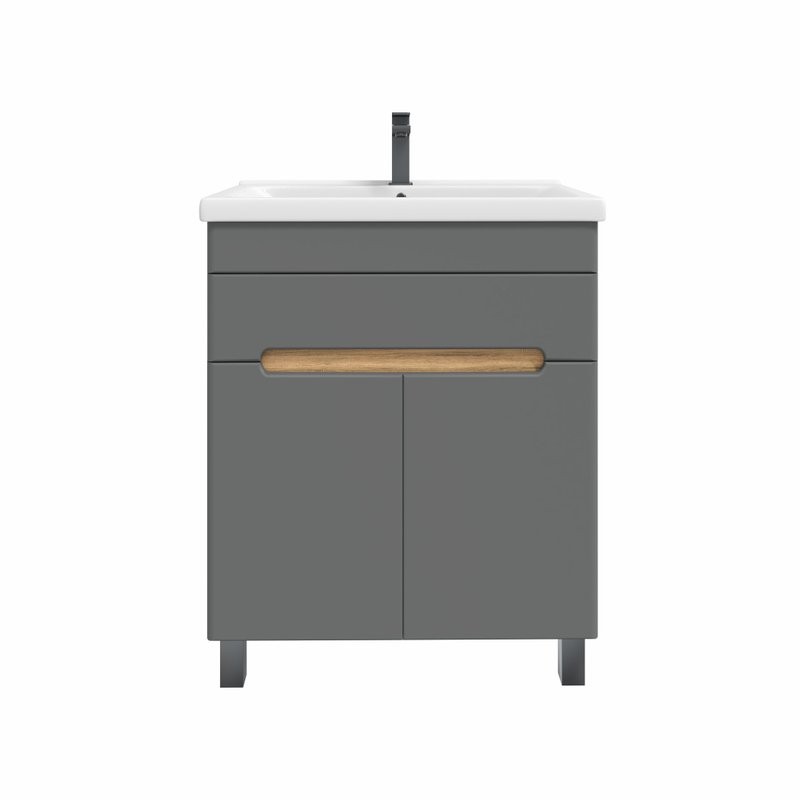 Тумба с раковиной SanStar Модена 70 напольная, графит софт, дуб вотан, раковина Миранда 70
