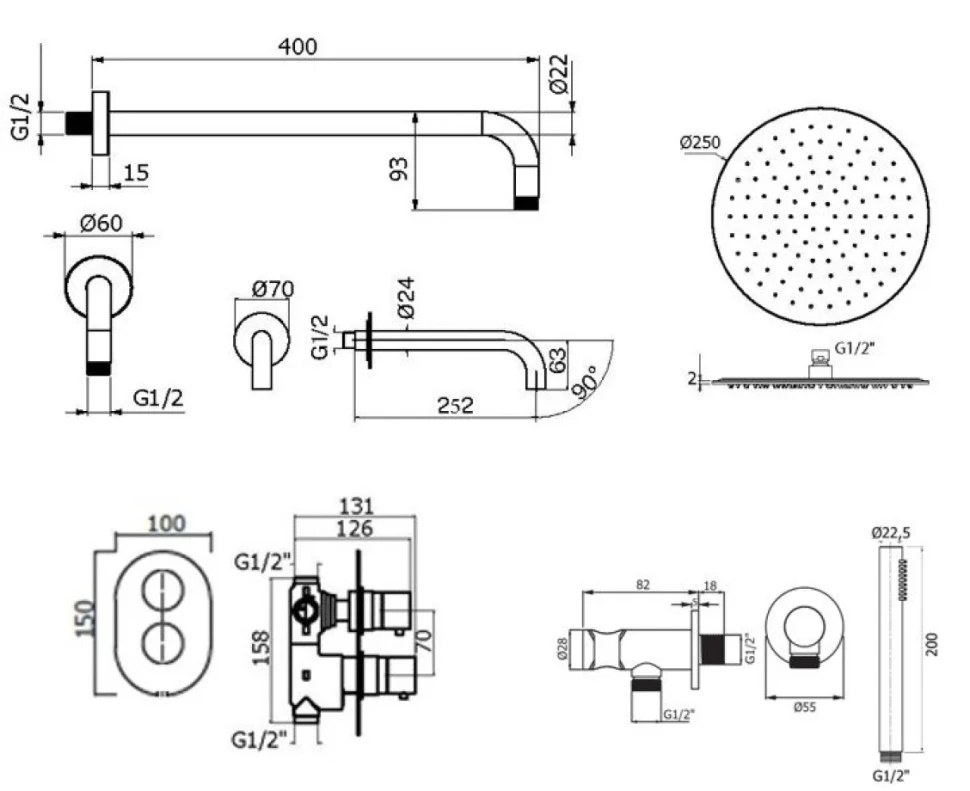 Душевой комплект Plumberia Selection Ixo KITXOT19CR260 С ВНУТРЕННЕЙ ЧАСТЬЮ, хром