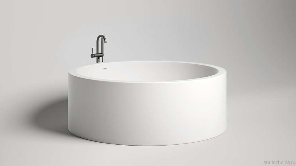 Ванна из искусственного камня Salini Isola S-Sense 200x200 см, отдельностоящая, матовая белая, круглая, с донным клапаном