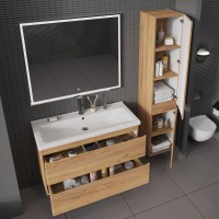 Мебель для ванной комнаты SanStar Riana 100 подвесная, дуб крафт золотой, раковина Миранда 100