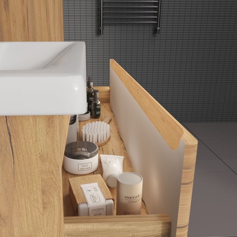 Мебель для ванной комнаты SanStar Riana 100 подвесная, дуб крафт золотой, раковина Миранда 100