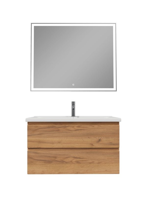 Мебель для ванной комнаты SanStar Riana 100 подвесная, дуб крафт золотой, раковина Миранда 100