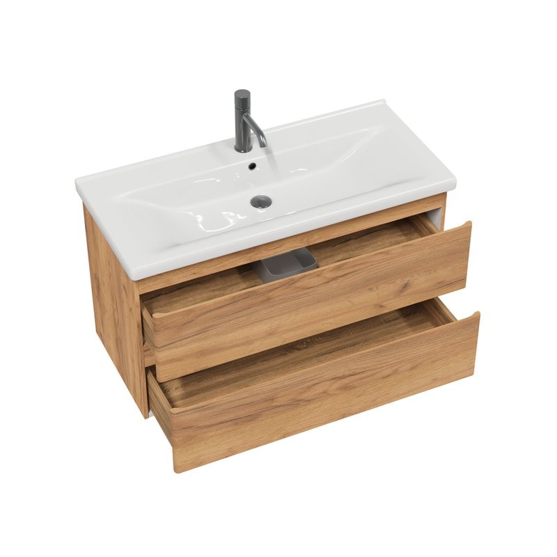 Мебель для ванной комнаты SanStar Riana 100 подвесная, дуб крафт золотой, раковина Миранда 100