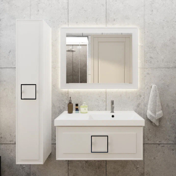 Мебель для ванной комнаты La Fenice Cubo 90 R белая, ручка черная