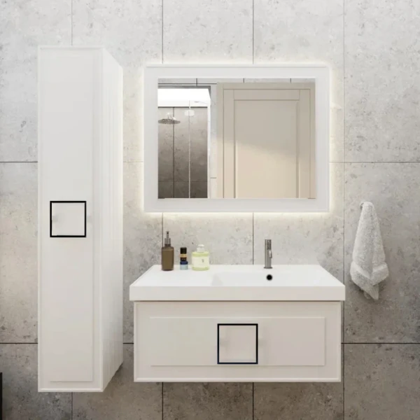 Мебель для ванной комнаты La Fenice Cubo 90 R белая, ручка черная