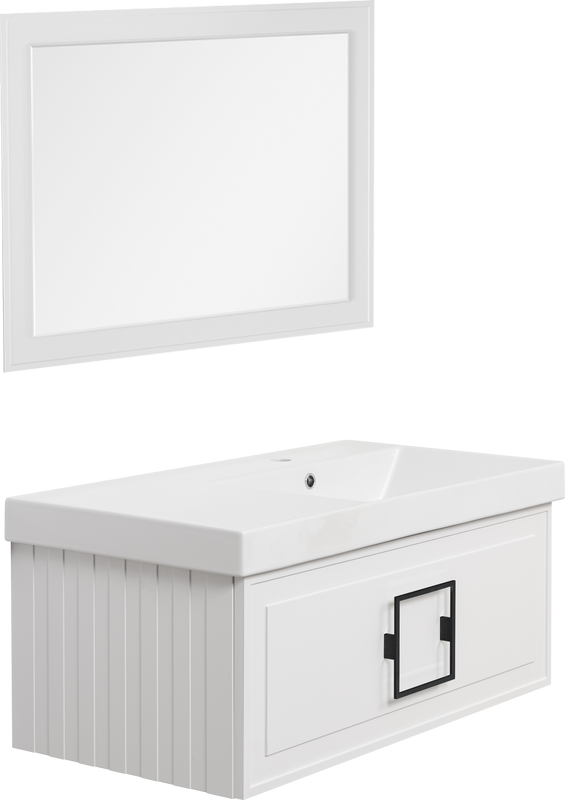 Мебель для ванной комнаты La Fenice Cubo 90 R белая, ручка черная