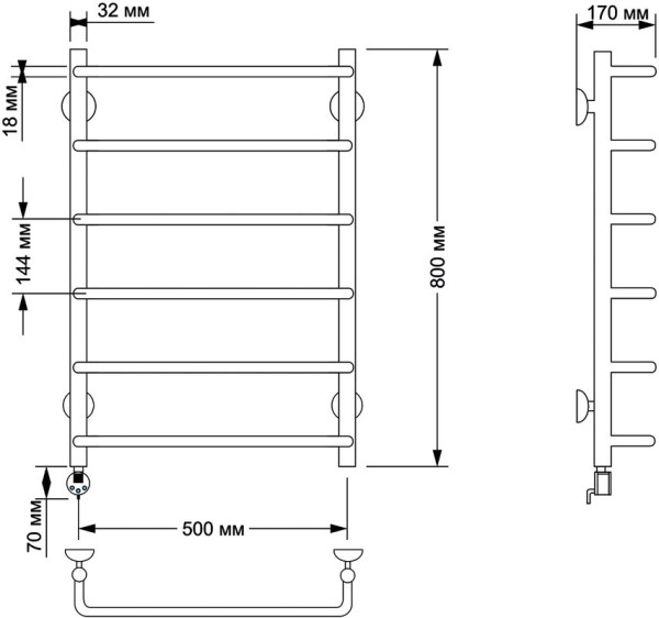 Полотенцесушитель электрический Secado Мерида 1 85x55 см, подключение справа, бронза, лесенка, латунь