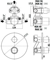 Термостатический смеситель встраиваемый Paffoni Light LIQ013NO для ванный с душем, С ВНУТРЕННЕЙ ЧАСТЬЮ, матовый черный