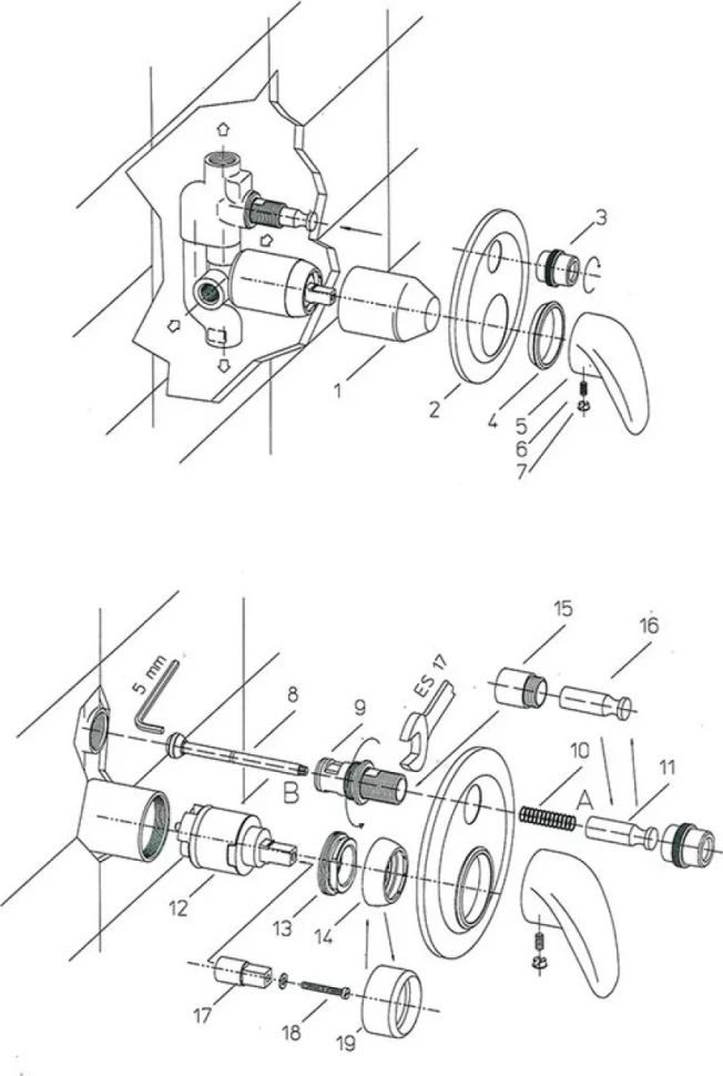 Встраиваемый смеситель для душа и ванны Paini F1 F1CR691 С ВНУТРЕННЕЙ ЧАСТЬЮ