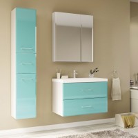 Мебель для ванной комнаты Marka One Mix 70П с 2 ящиками, бирюзовое стекло, ручки рейлинг