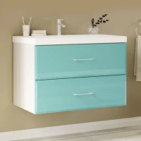 Мебель для ванной комнаты Marka One Mix 70П с 2 ящиками, бирюзовое стекло, ручки рейлинг