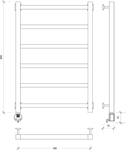 Полотенцесушитель электрический Secado Корато 1 85x55 см, подключение слева, матовый черный, лесенка