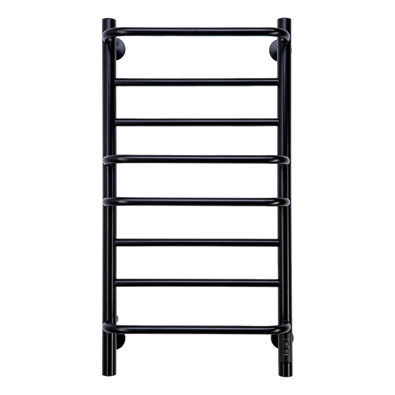 Полотенцесушитель электрический Comfysan Puro EC-8 80x55 см, скрытое подключение справа, слева, матовый черный, лесенка, из стали, с полкой