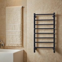 Полотенцесушитель электрический Comfysan Puro EC-8 80x55 см, скрытое подключение справа, слева, матовый черный, лесенка, из стали, с полкой