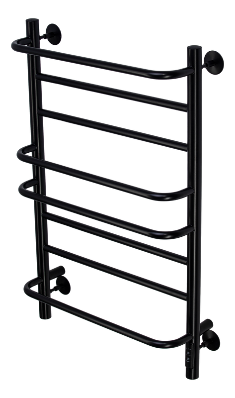 Полотенцесушитель электрический Comfysan Puro EC-8 80x55 см, скрытое подключение справа, слева, матовый черный, лесенка, из стали, с полкой