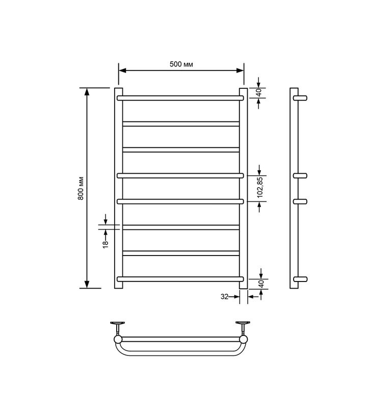 Полотенцесушитель электрический Comfysan Puro EC-8 80x55 см, скрытое подключение справа, слева, матовый черный, лесенка, из стали, с полкой