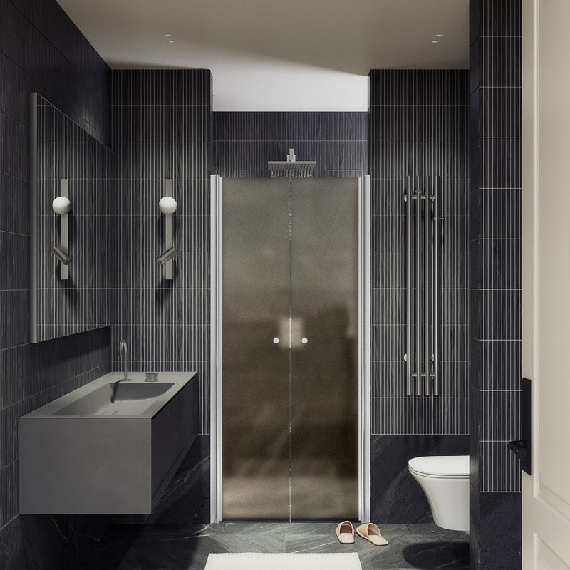 Душевая дверь в нишу Maybahglass MGD-428-1 120 см, профиль матовый белый, стекло бронза матовая