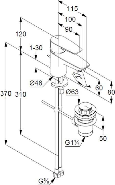 Смеситель для раковины Kludi Pure&Solid 343850575