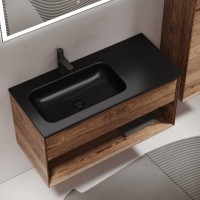 Мебель для ванной комнаты Sancos Marmi 1.0 100 L черная раковина, дуб чарльстон