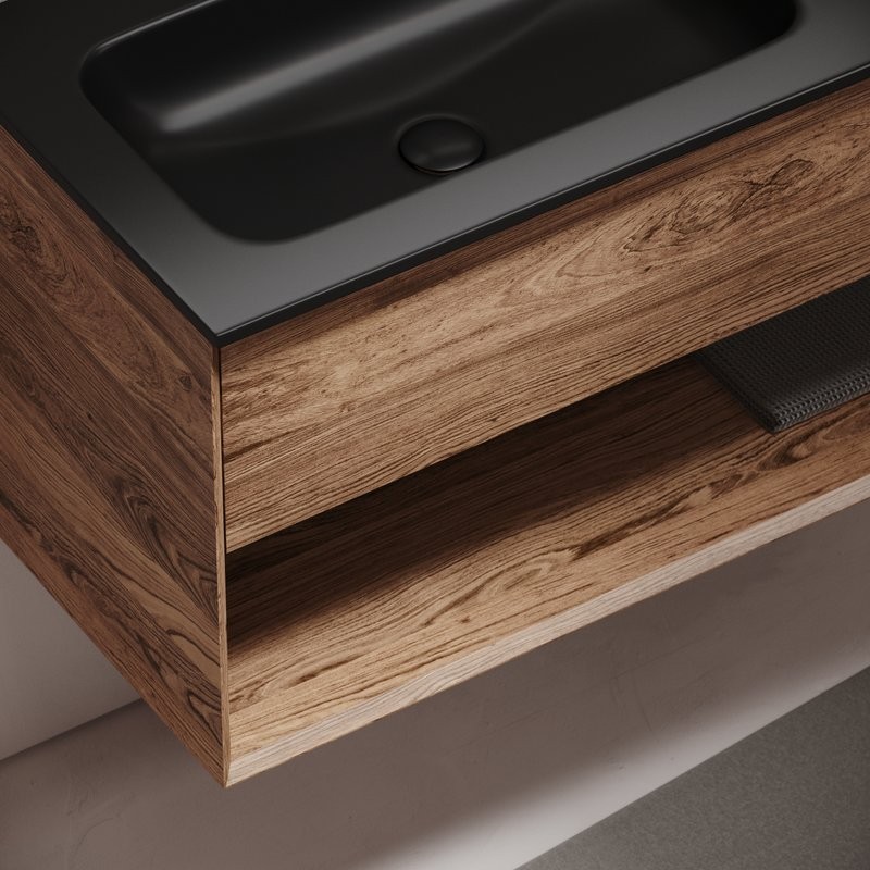 Мебель для ванной комнаты Sancos Marmi 1.0 100 L черная раковина, дуб чарльстон