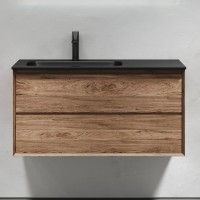 Тумба с раковиной Sancos Marmi 2.0 100 L черная раковина, дуб чарльстон