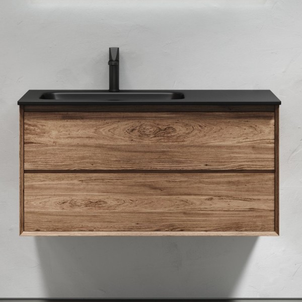Тумба с раковиной Sancos Marmi 2.0 100 L черная раковина, дуб чарльстон