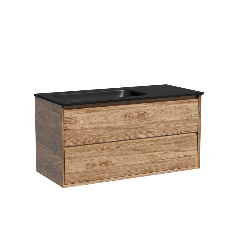 Тумба с раковиной Sancos Marmi 2.0 100 L черная раковина, дуб чарльстон