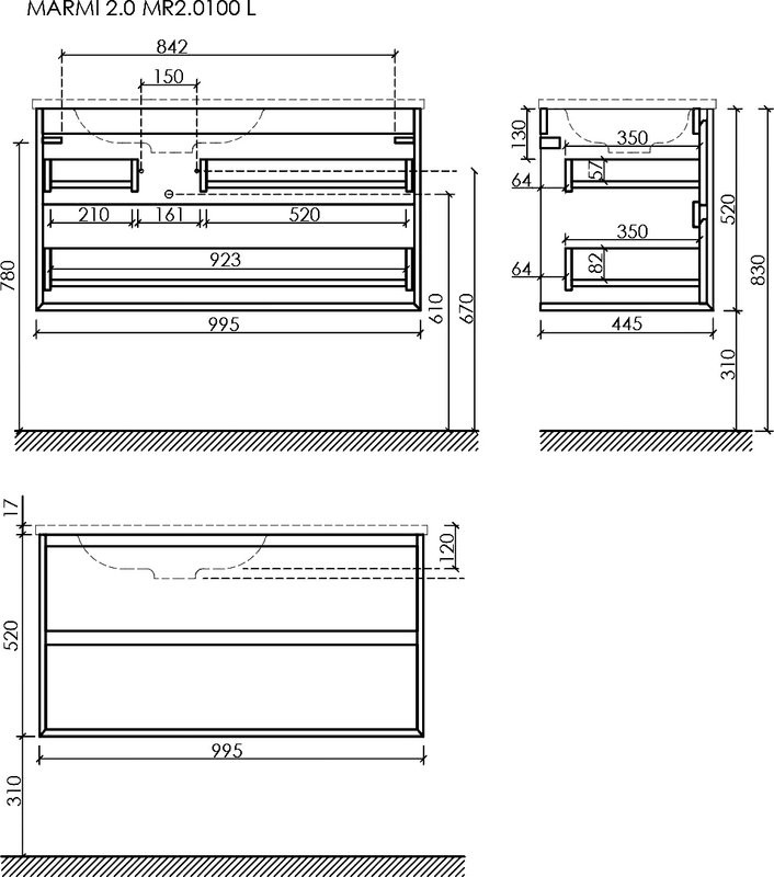 Тумба с раковиной Sancos Marmi 2.0 100 L черная раковина, дуб чарльстон